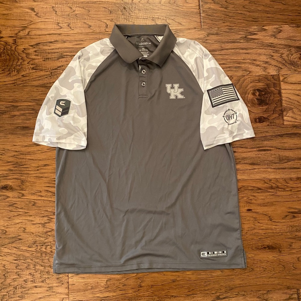 Colosseum Kentucky Wildcats Polo Mens XL Grey Camo OHT Military Appreciation UK